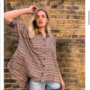 Urban Outfitters UO Brendan Tan Drapey Button-Down Shirt Flannel